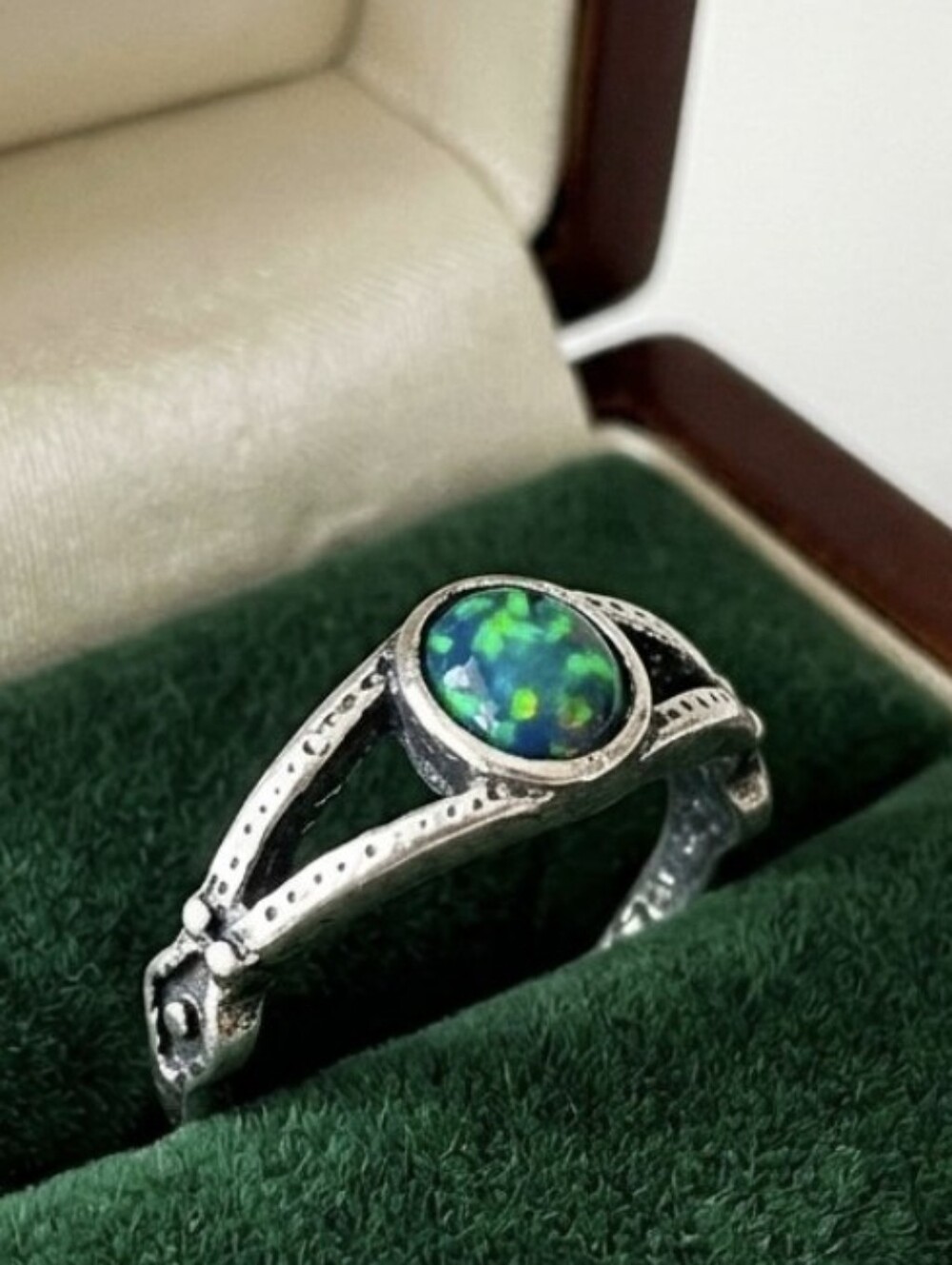Opal oval bezel set quality #titanium silver new size 5 ring